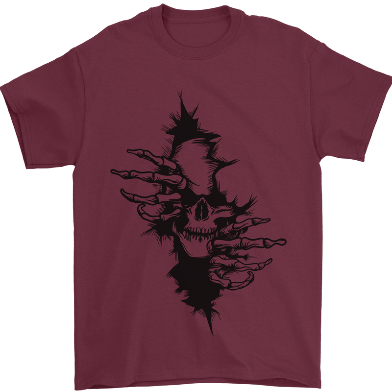 A Skull From a Ripped Shirt Gothic Goth Biker Mens T-Shirt 100% Cotton Maroon