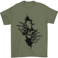 A Skull From a Ripped Shirt Gothic Goth Biker Mens T-Shirt 100% Cotton Military Green