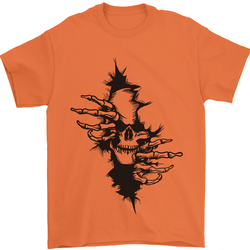 A Skull From a Ripped Shirt Gothic Goth Biker Mens T-Shirt 100% Cotton Orange