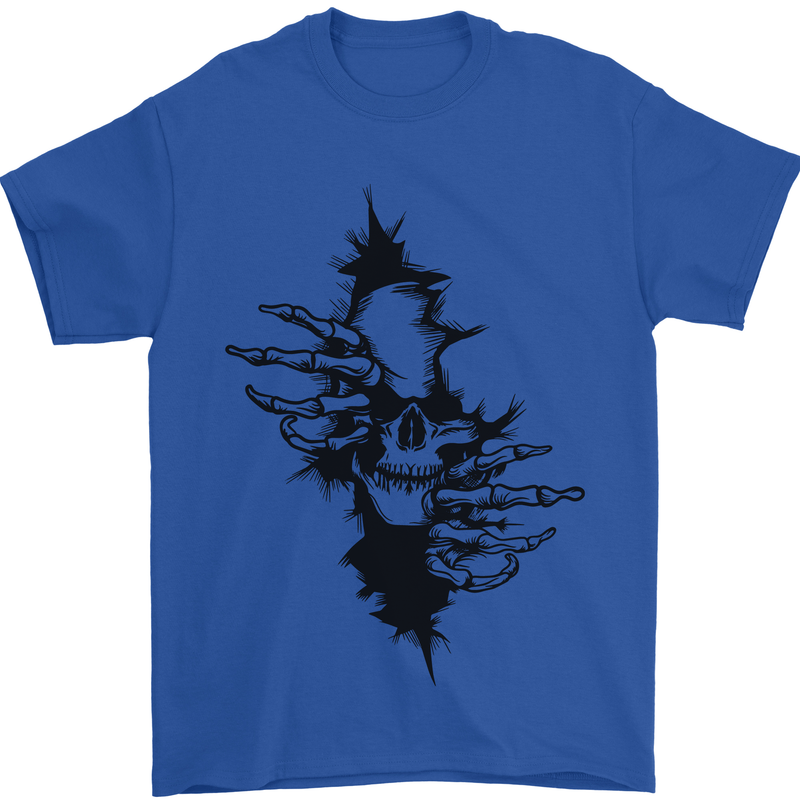 A Skull From a Ripped Shirt Gothic Goth Biker Mens T-Shirt 100% Cotton Royal Blue