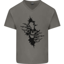 A Skull From a Ripped Shirt Gothic Goth Biker Mens V-Neck Cotton T-Shirt Charcoal