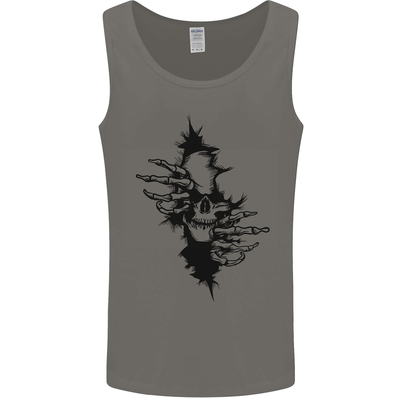 A Skull From a Ripped Shirt Gothic Goth Biker Mens Vest Tank Top Charcoal