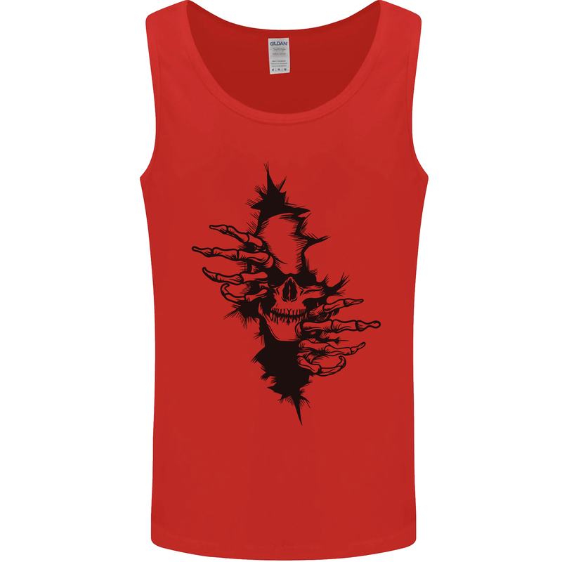 A Skull From a Ripped Shirt Gothic Goth Biker Mens Vest Tank Top Red