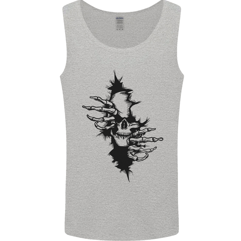 A Skull From a Ripped Shirt Gothic Goth Biker Mens Vest Tank Top Sports Grey
