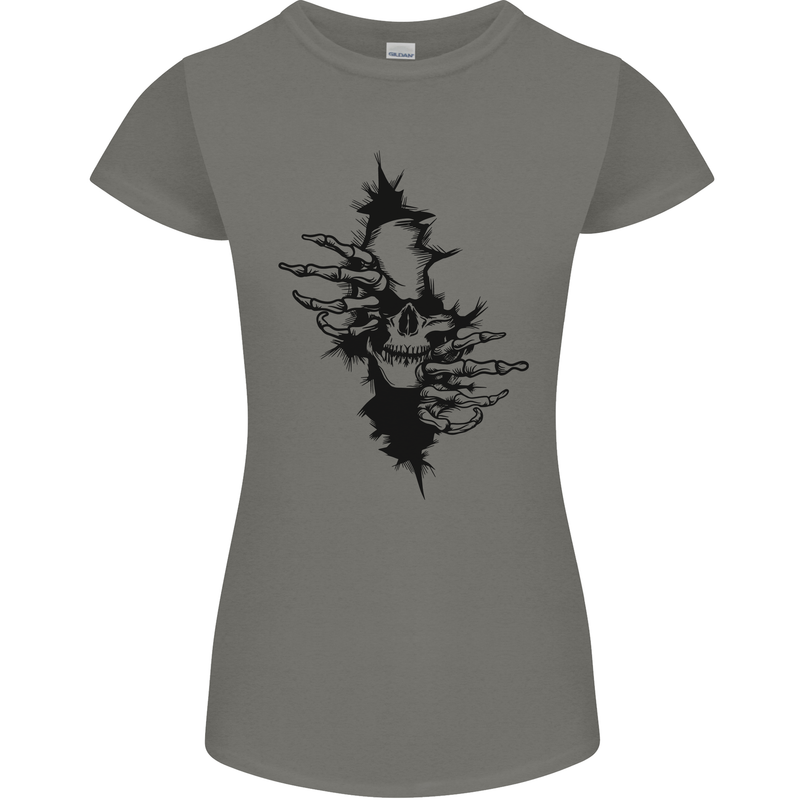 A Skull From a Ripped Shirt Gothic Goth Biker Womens Petite Cut T-Shirt Charcoal