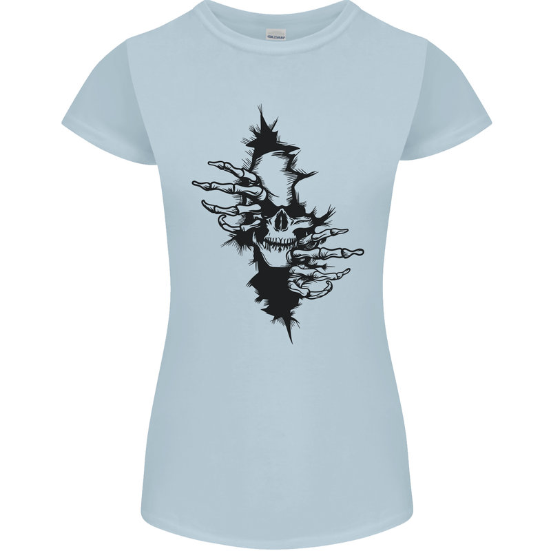 A Skull From a Ripped Shirt Gothic Goth Biker Womens Petite Cut T-Shirt Light Blue
