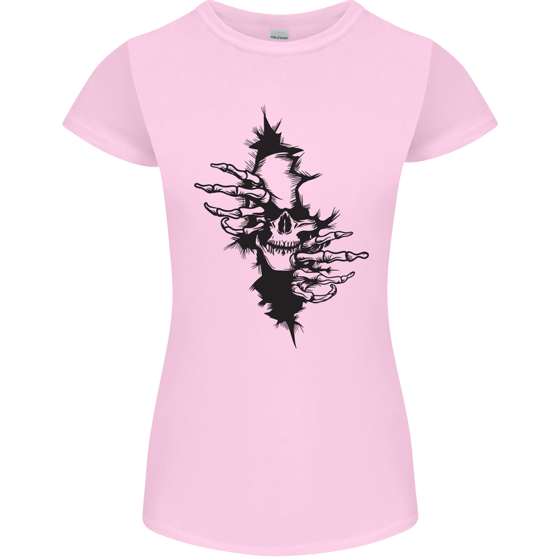 A Skull From a Ripped Shirt Gothic Goth Biker Womens Petite Cut T-Shirt Light Pink