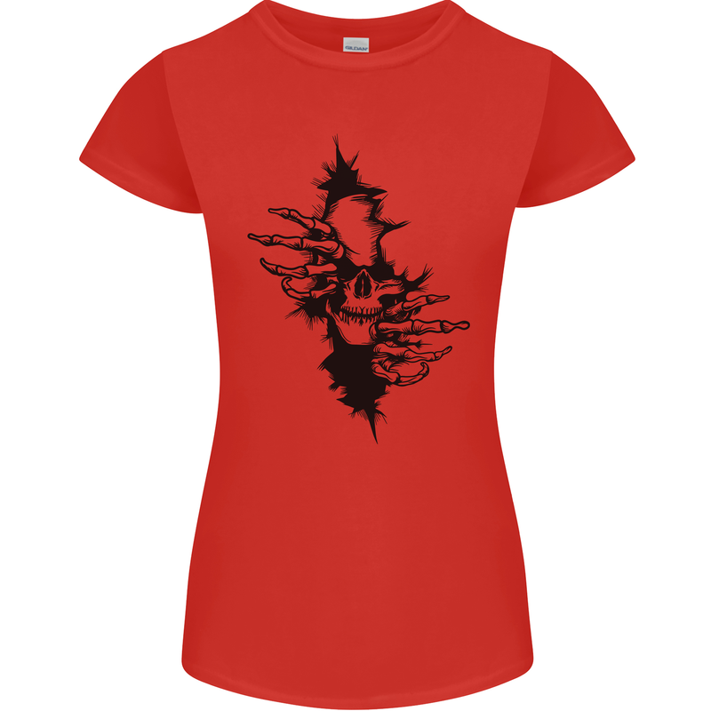 A Skull From a Ripped Shirt Gothic Goth Biker Womens Petite Cut T-Shirt Red