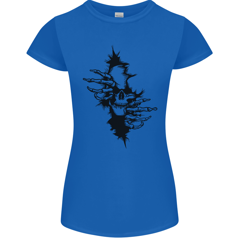 A Skull From a Ripped Shirt Gothic Goth Biker Womens Petite Cut T-Shirt Royal Blue