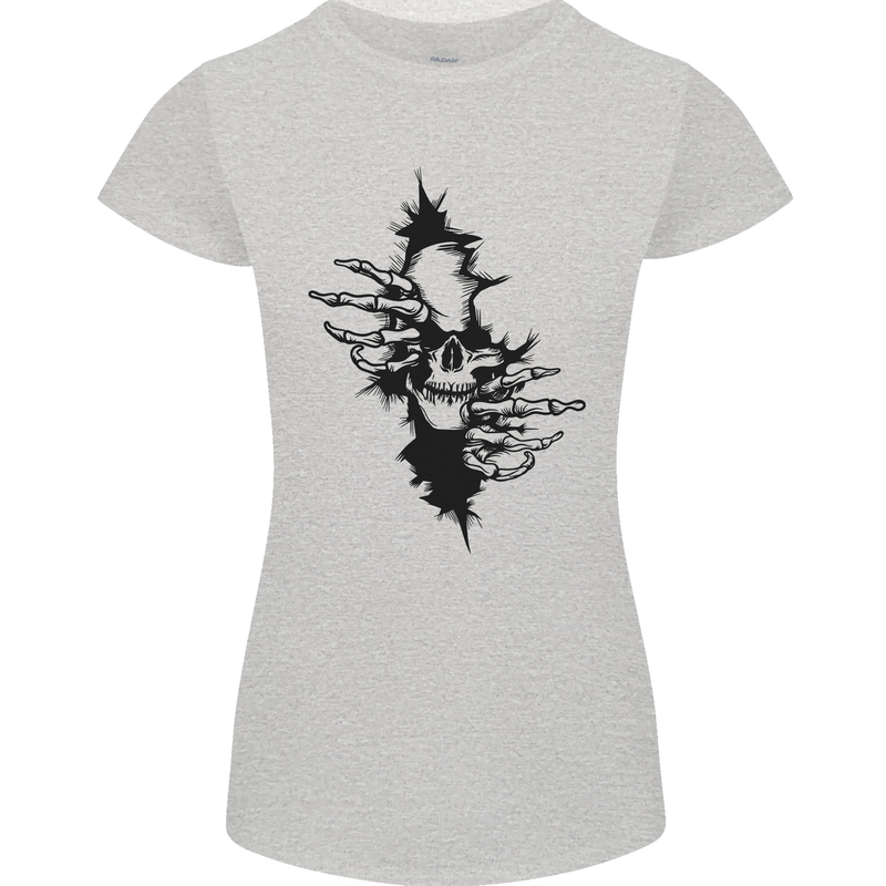 A Skull From a Ripped Shirt Gothic Goth Biker Womens Petite Cut T-Shirt Sports Grey