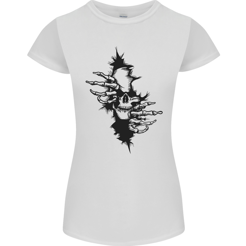 A Skull From a Ripped Shirt Gothic Goth Biker Womens Petite Cut T-Shirt White