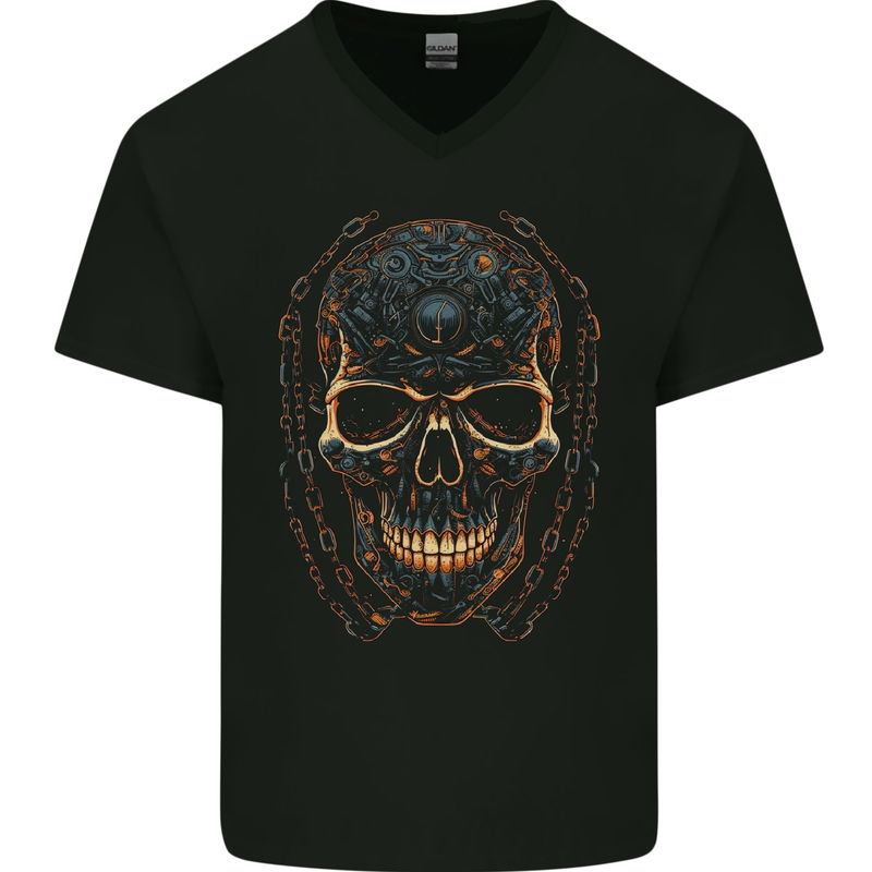 A Skull Made of Scrap Mens V-Neck Cotton T-Shirt Black