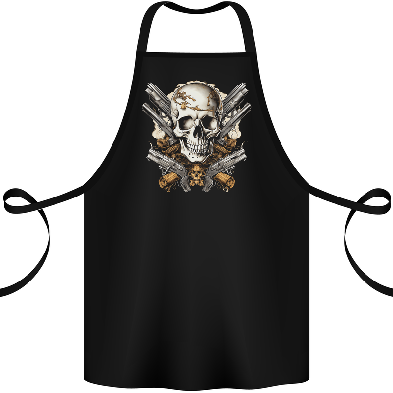 A Skull With Guns Cowboy Biker Cotton Apron 100% Organic Black