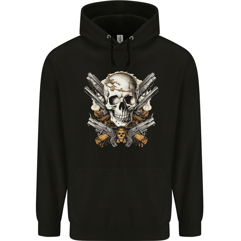 A Skull With Guns Cowboy Biker Mens 80% Cotton Hoodie Black
