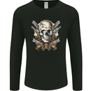 A Skull With Guns Cowboy Biker Mens Long Sleeve T-Shirt Black