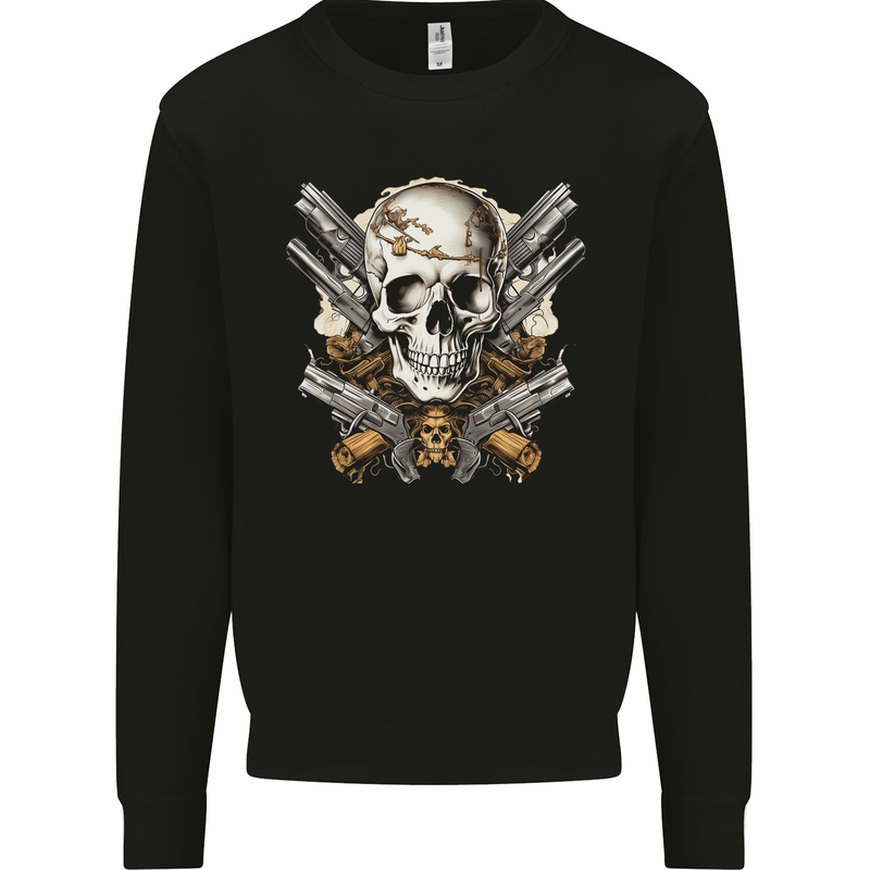A Skull With Guns Cowboy Biker Mens Sweatshirt Jumper Black