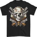 A Skull With Guns Cowboy Biker Mens T-Shirt 100% Cotton BLACK
