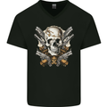 A Skull With Guns Cowboy Biker Mens V-Neck Cotton T-Shirt Black