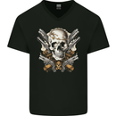 A Skull With Guns Cowboy Biker Mens V-Neck Cotton T-Shirt Black