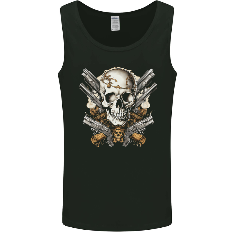 A Skull With Guns Cowboy Biker Mens Vest Tank Top Black