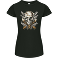 A Skull With Guns Cowboy Biker Womens Petite Cut T-Shirt Black