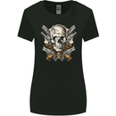 A Skull With Guns Cowboy Biker Womens Wider Cut T-Shirt Black