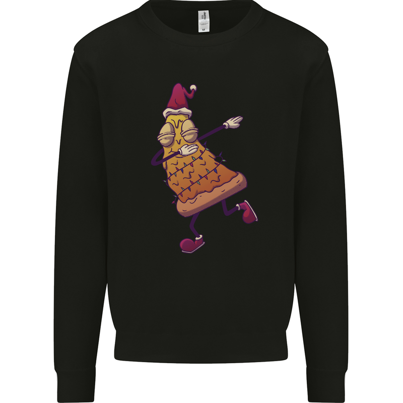 A Slice of Christmas Pizza Funny Xmas Kids Sweatshirt Jumper Black