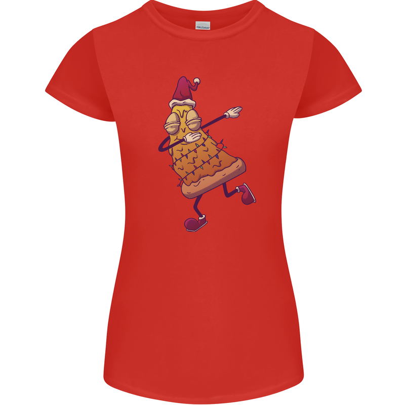 A Slice of Christmas Pizza Funny Xmas Womens Petite Cut T-Shirt Red