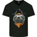 A Sloth Cowboy Mens V-Neck Cotton T-Shirt Black