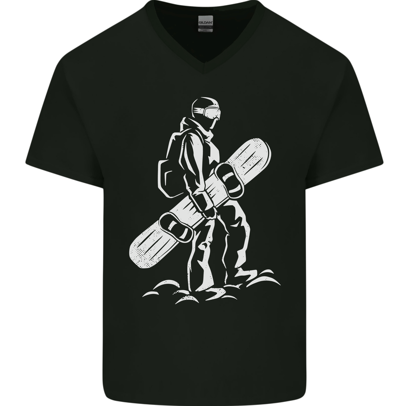 A Snowboarder Snowboarding Mens V-Neck Cotton T-Shirt Black