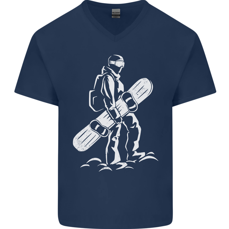 A Snowboarder Snowboarding Mens V-Neck Cotton T-Shirt Navy Blue