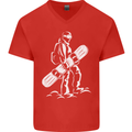 A Snowboarder Snowboarding Mens V-Neck Cotton T-Shirt Red