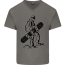 A Snowboarder Snowboarding Winter Sports Mens V-Neck Cotton T-Shirt Charcoal