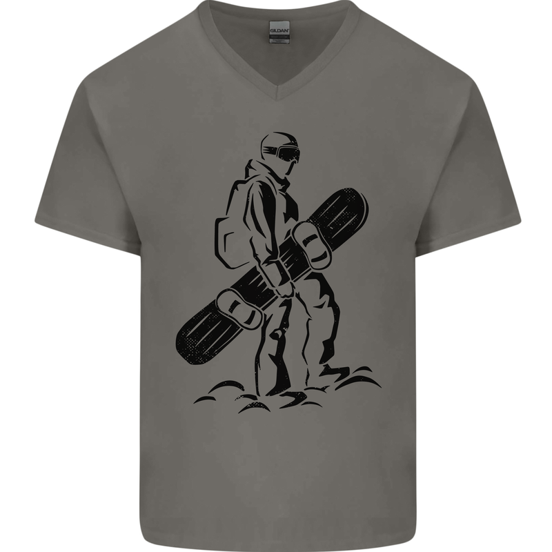 A Snowboarder Snowboarding Winter Sports Mens V-Neck Cotton T-Shirt Charcoal