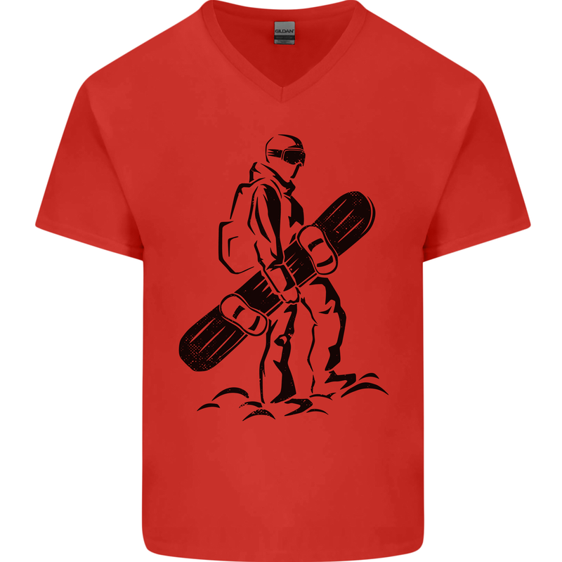 A Snowboarder Snowboarding Winter Sports Mens V-Neck Cotton T-Shirt Red