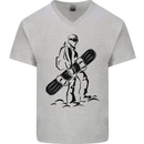 A Snowboarder Snowboarding Winter Sports Mens V-Neck Cotton T-Shirt Sports Grey