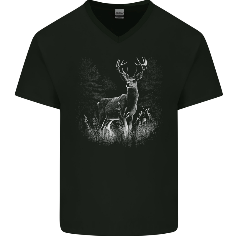 A Stag Deer Mens V-Neck Cotton T-Shirt Black