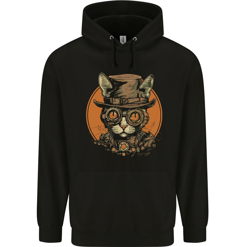 A Steampunk Cat With a Hat & Glasses Mens 80% Cotton Hoodie Black