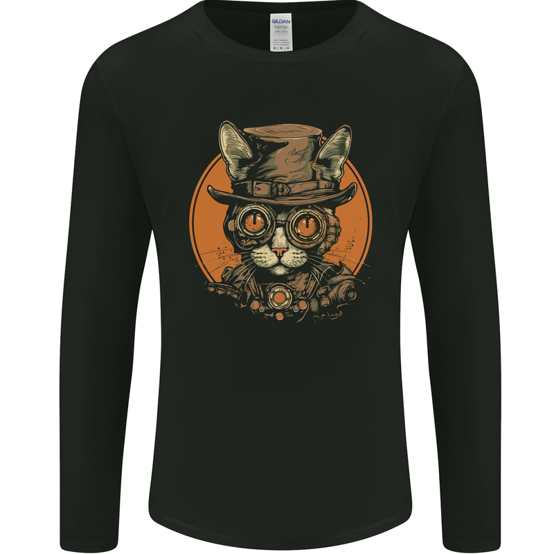 A Steampunk Cat With a Hat & Glasses Mens Long Sleeve T-Shirt Black