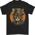 A Steampunk Cat With a Hat & Glasses Mens T-Shirt 100% Cotton Black