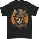 A Steampunk Cat With a Hat & Glasses Mens T-Shirt 100% Cotton Black