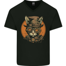 A Steampunk Cat With a Hat & Glasses Mens V-Neck Cotton T-Shirt Black
