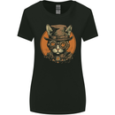 A Steampunk Cat With a Hat & Glasses Womens Wider Cut T-Shirt Black