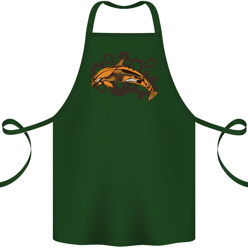 A Steampunk Dolphin Cotton Apron 100% Organic Forest Green