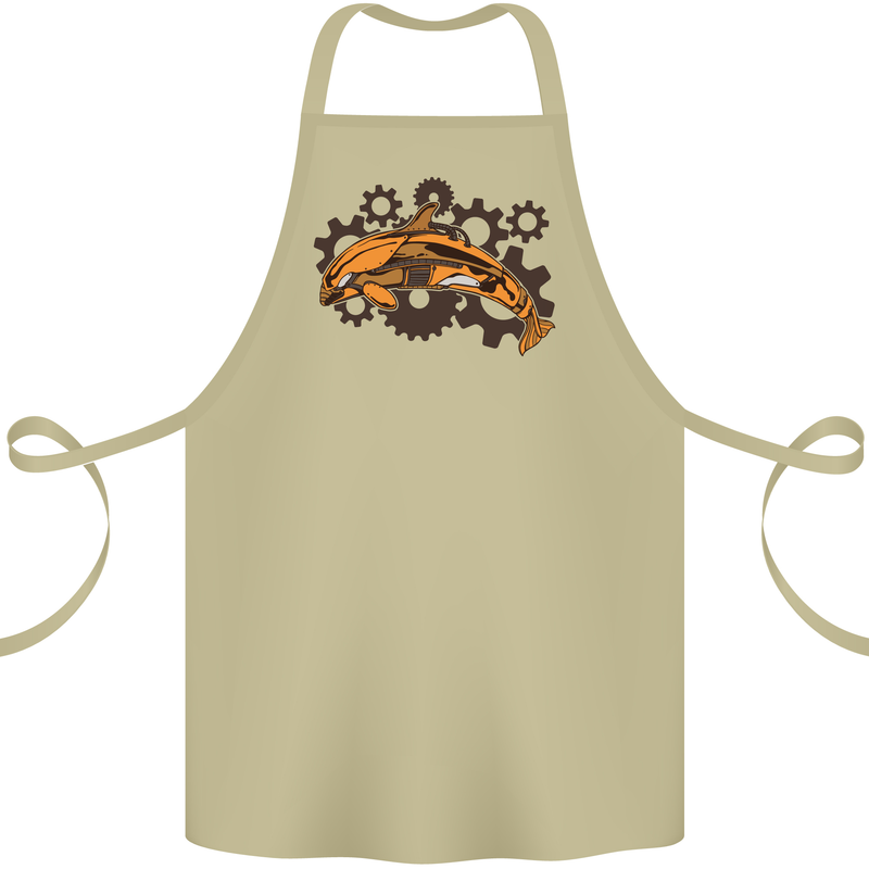 A Steampunk Dolphin Cotton Apron 100% Organic Khaki