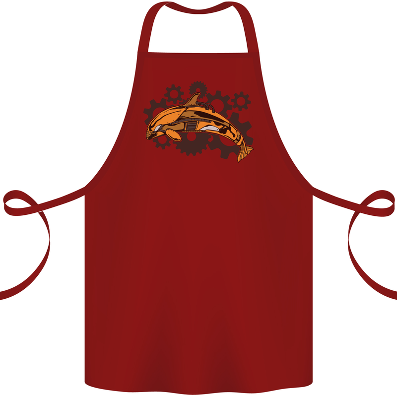 A Steampunk Dolphin Cotton Apron 100% Organic Maroon