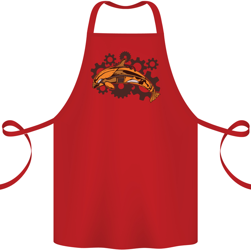 A Steampunk Dolphin Cotton Apron 100% Organic Red