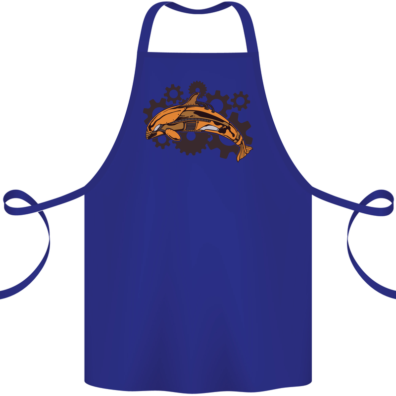 A Steampunk Dolphin Cotton Apron 100% Organic Royal Blue