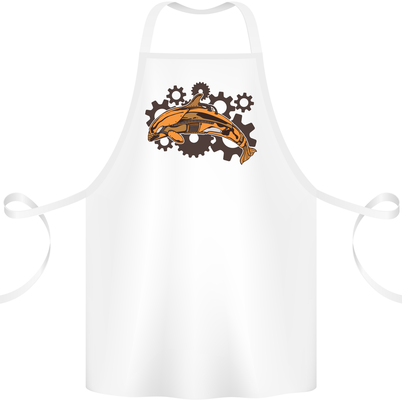 A Steampunk Dolphin Cotton Apron 100% Organic White