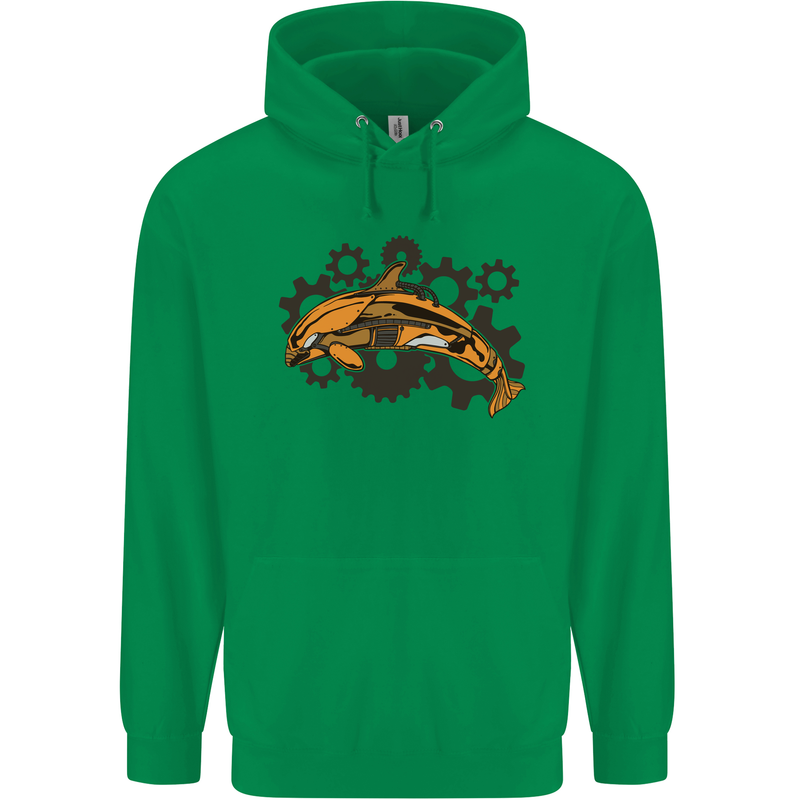A Steampunk Dolphin Mens 80% Cotton Hoodie Irish Green